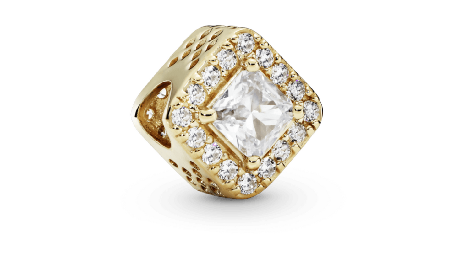 Charm Rombo Dorado con Diamante
