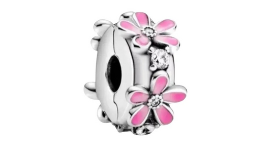 Clip de Seguridad Plata con Flores Rosas