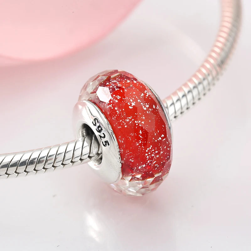 Charm Abalorio Rojo con Destellos Plata