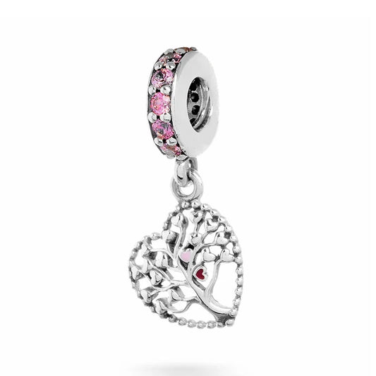 Charm Arbol en Corazon y Gemas Rosas