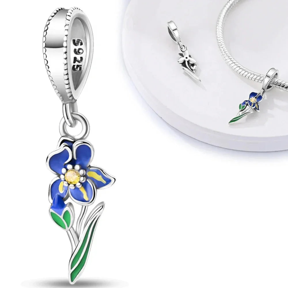 Charm Flor Azul con Tallo