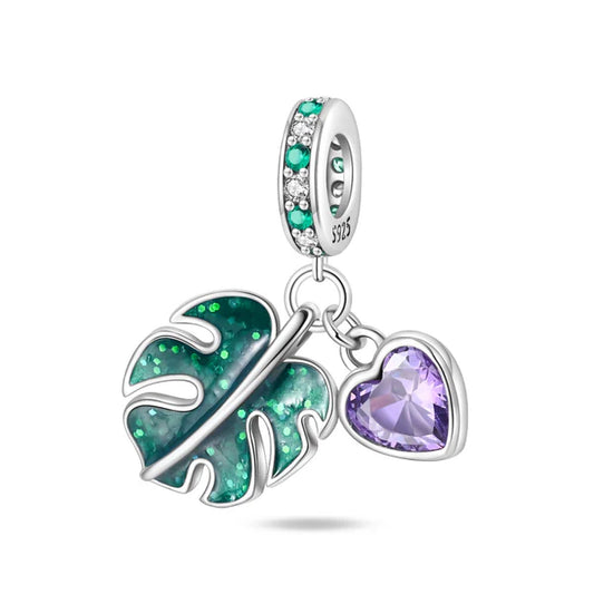 Charm Hoja Tropical y Coraz√≥n Morado
