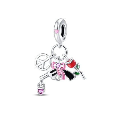 Charm S√≠mbolo Hippie, Arma y Rosa "Peace"