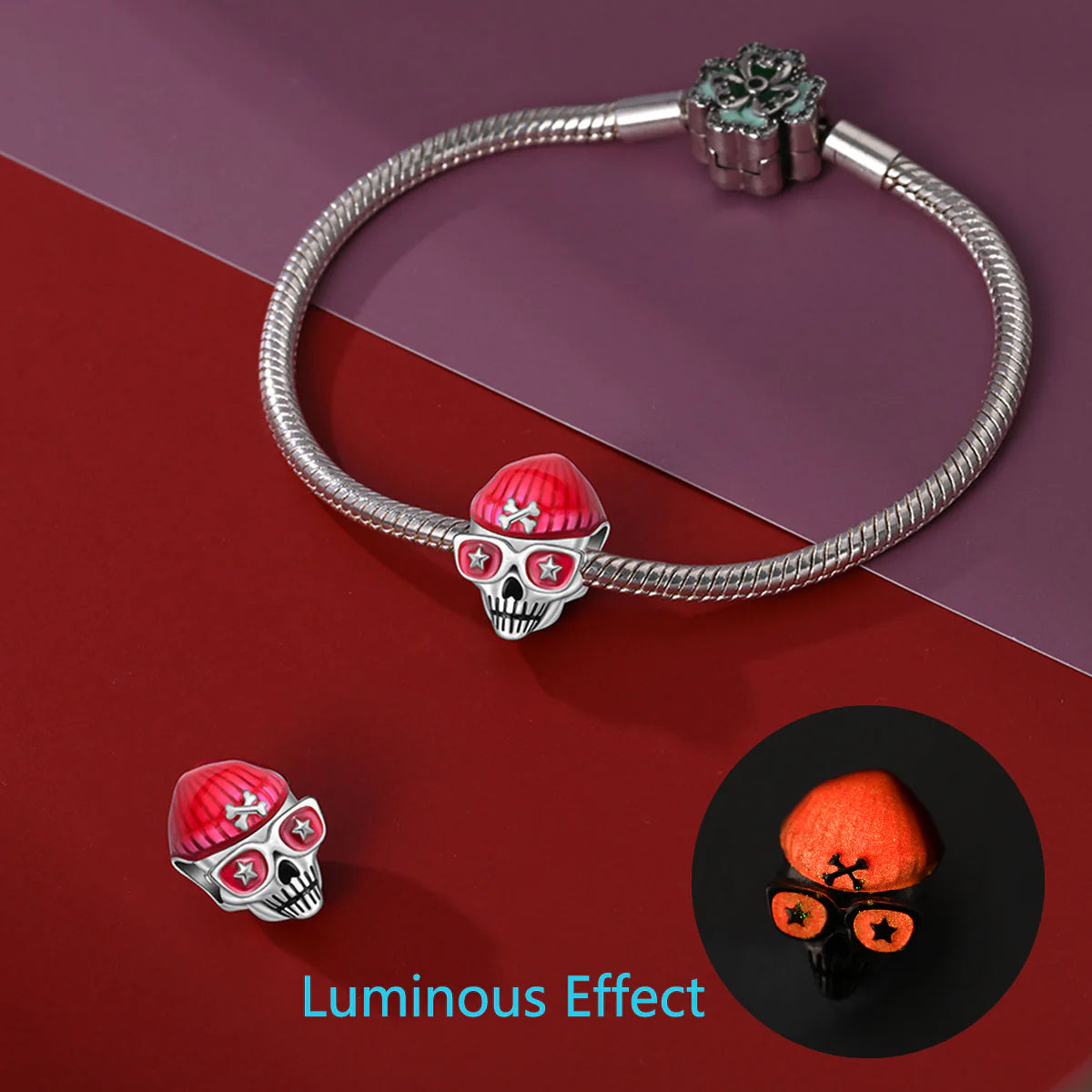 Charm Calavera Gorro Rojo Fluorecente