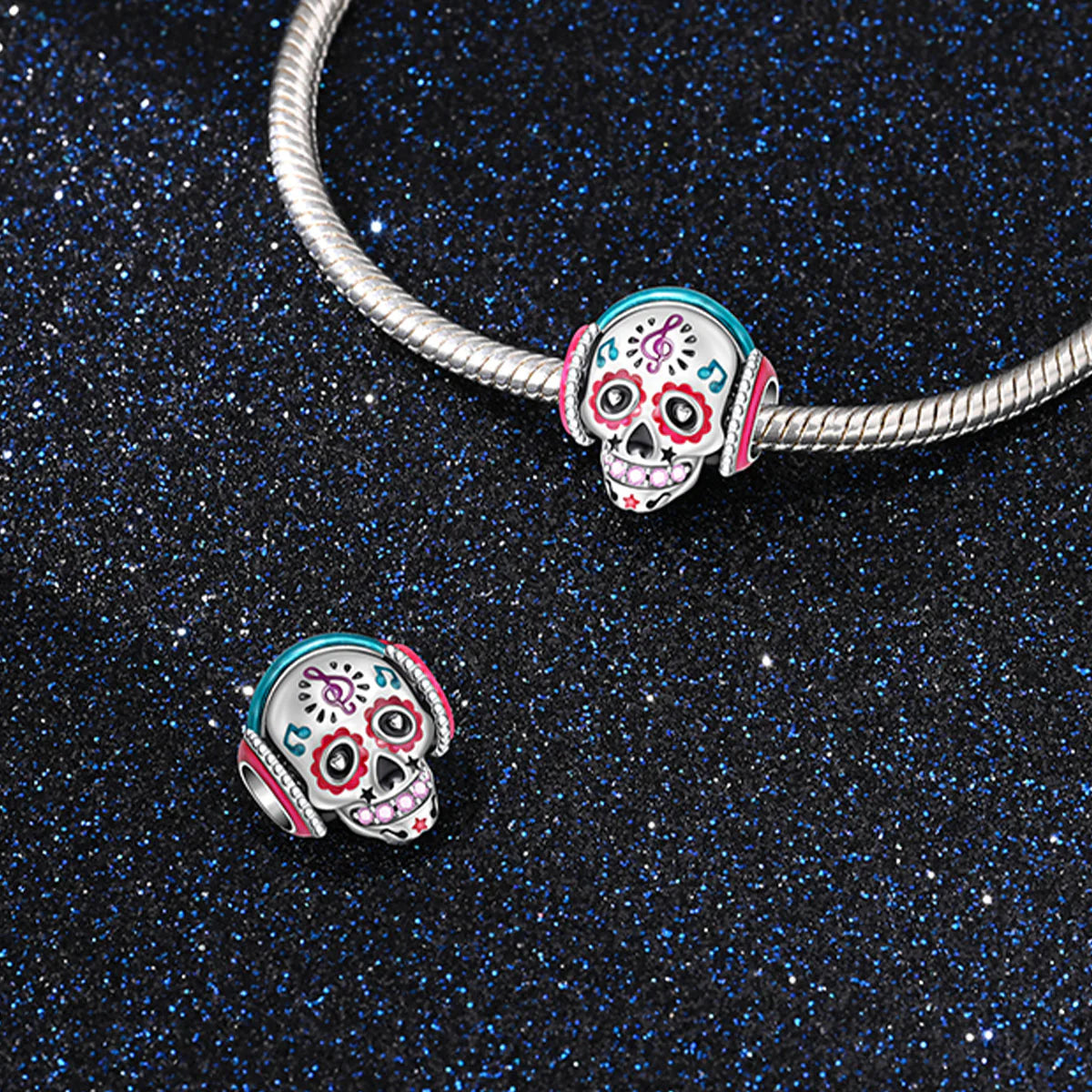 Charm Calavera Con Auriculares