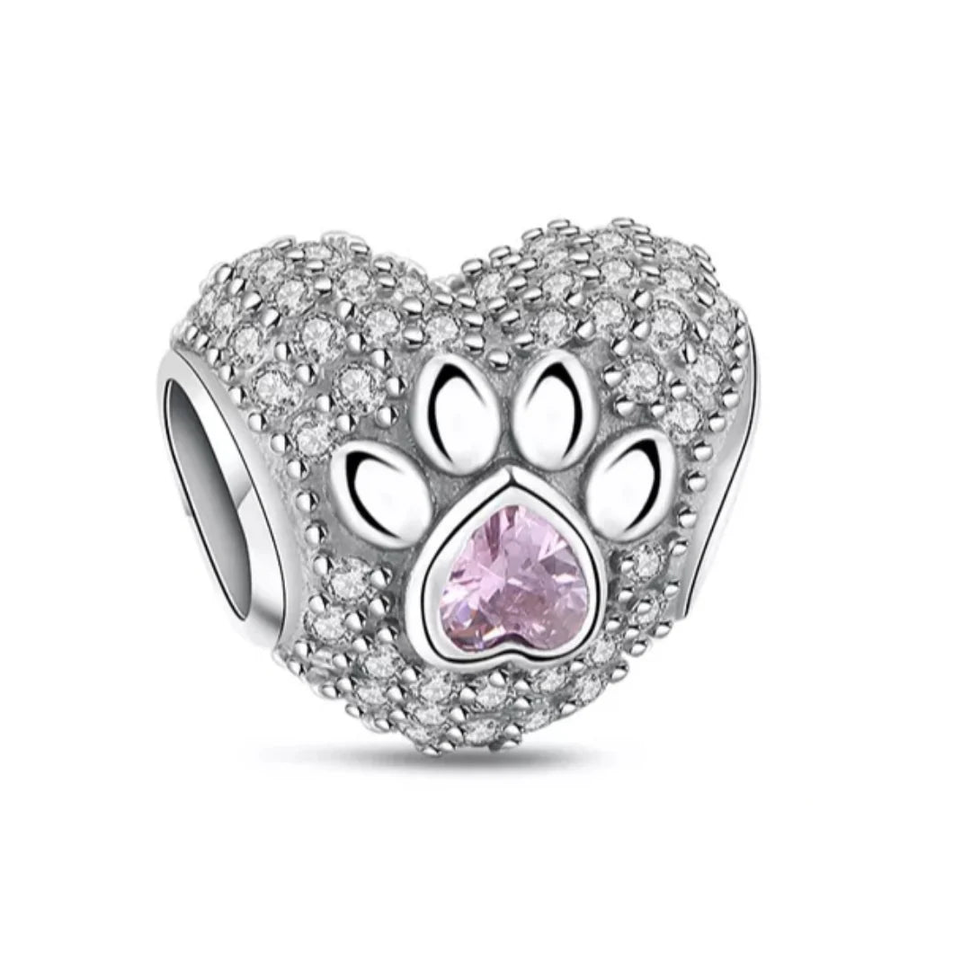 Charm Corazon Diamantado y Huella Rosa