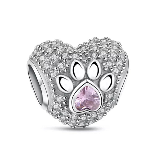 Charm Coraz√≥n Diamantado y Huella Rosa