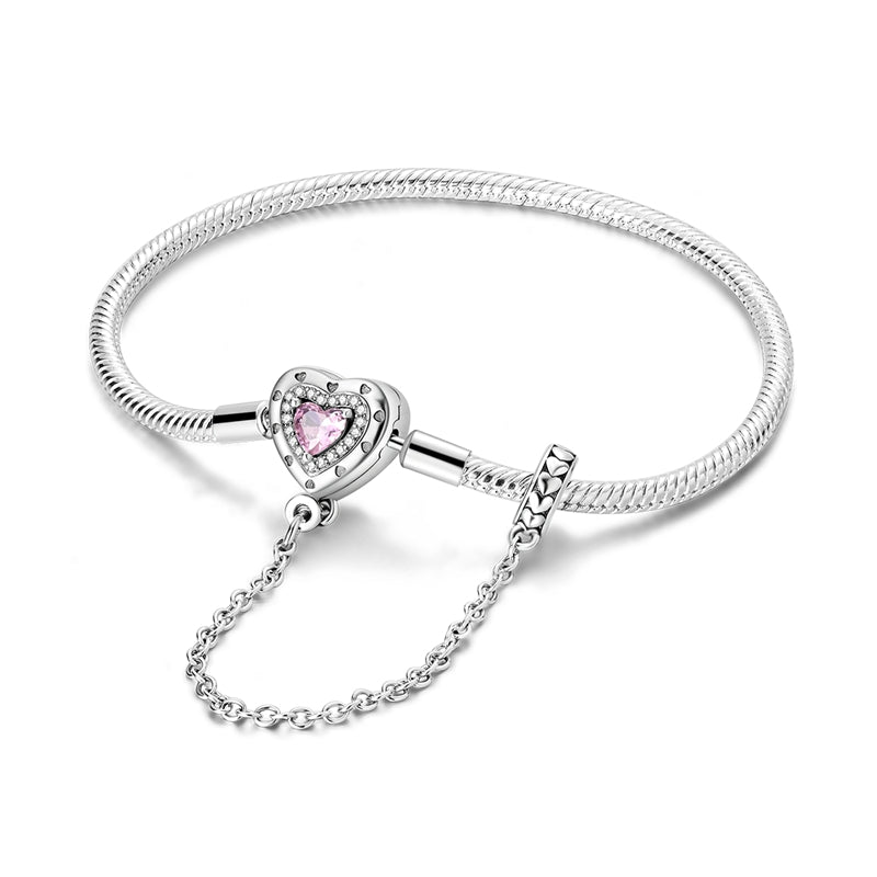 Pulsera Cadena De Seguridad Corazón Rosado con Cadena de Seguridad