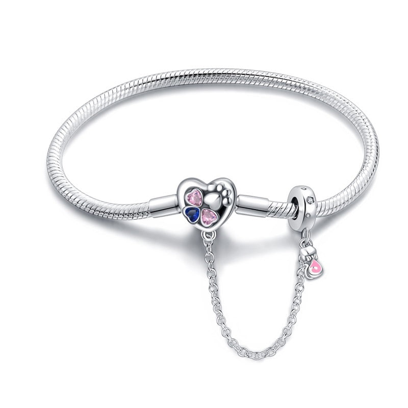 Pulsera Corazón y Huella de Perrito con Cadena de Seguridad