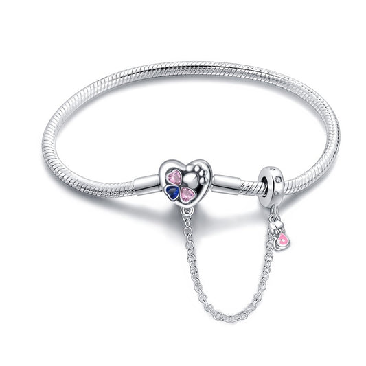 Pulsera Coraz√≥n y Huella de Perrito con Cadena de Seguridad