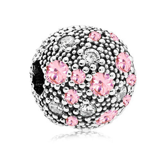 Charm Clip de Seguridad Esfera Perlas Rosas y Platas