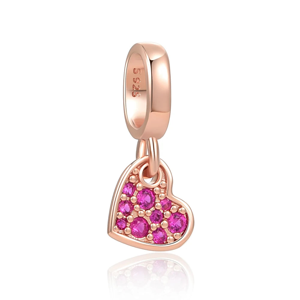 Charm Corazon Rosa Dorado y Gemas Rosas