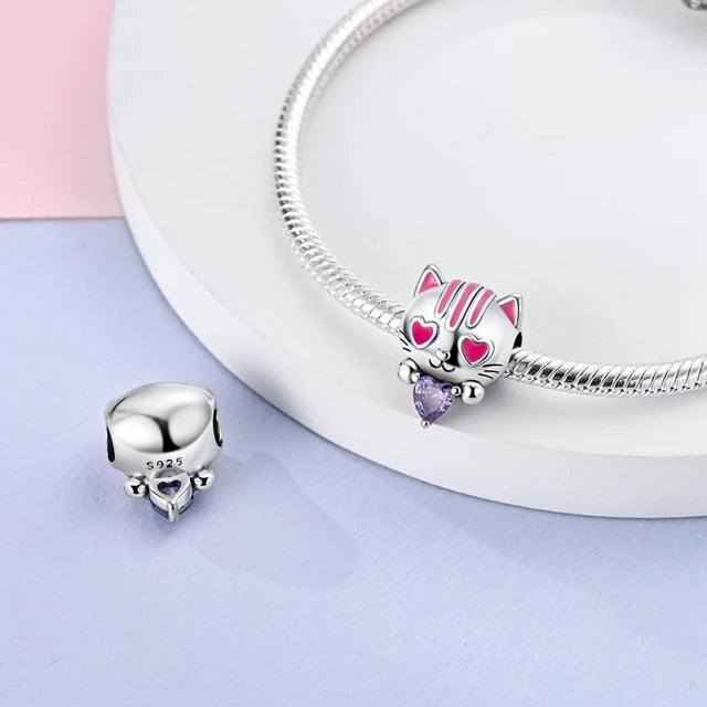 Charm Gatito Enamorado y Corazon Morado