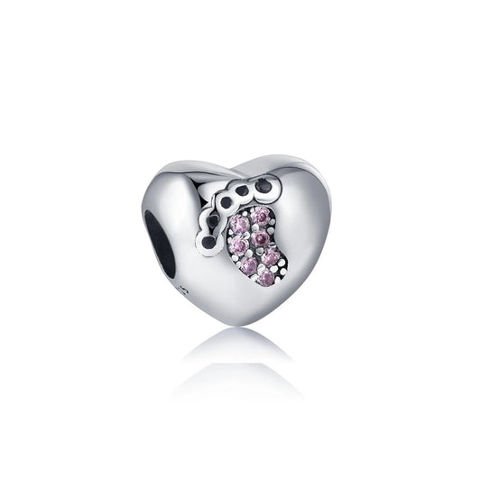 Charm Corazon y Pie Diamantado Rosa