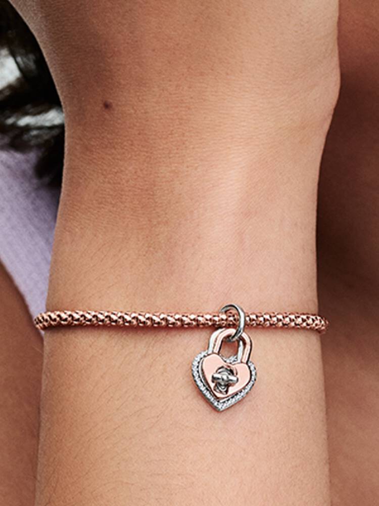 Charm Colgante Doble Candado Corazón en Dos tonos