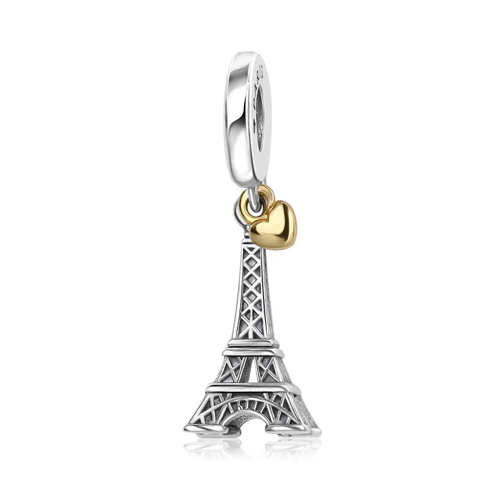 Charm Colgante Torre Eiffel y Corazón Dorado