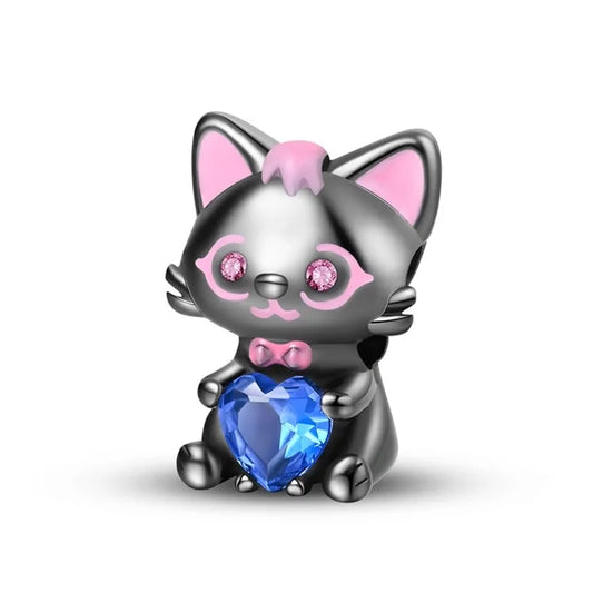 Charm Gatita de color Negro con Gema Azul