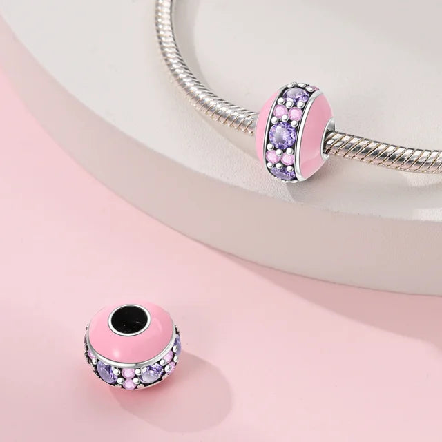 Charm Abalorio con Brillos Rosas