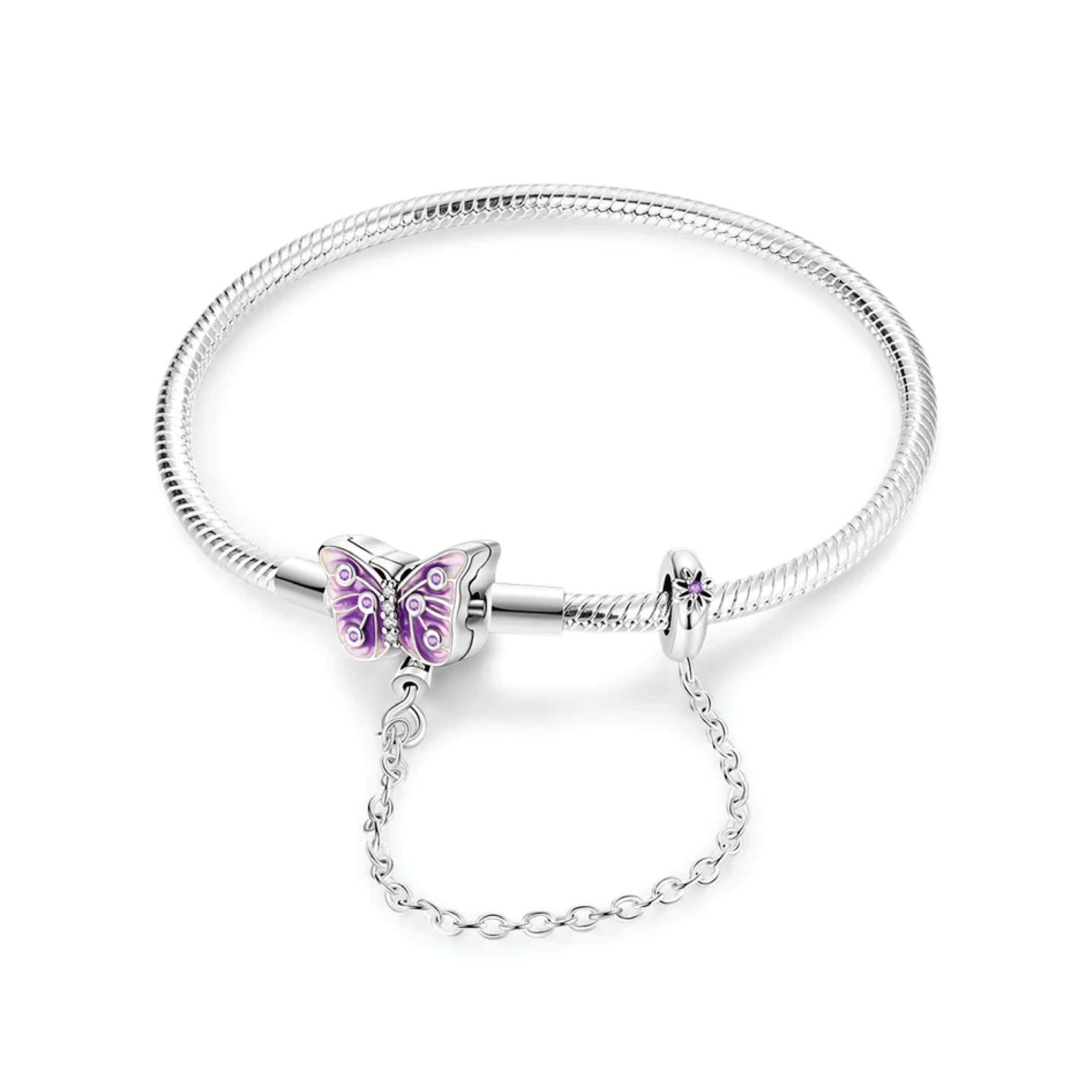 Pulsera Cadena de Seguridad Mariposa Violeta