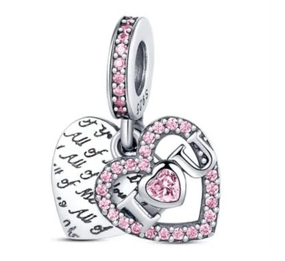Charm Corazon Rosa con Brillos "I Love U"