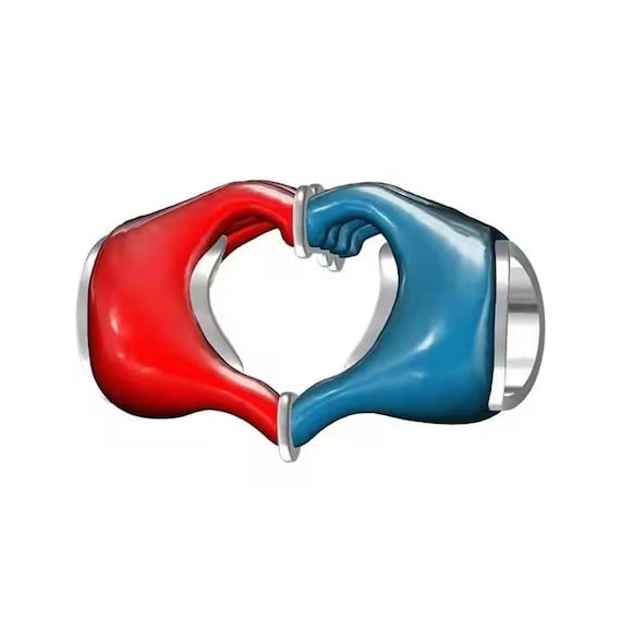 Charm Corazón de Manos Unidas Azul y Rojo