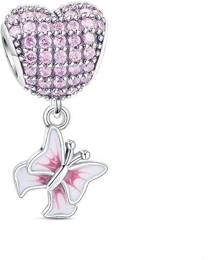 Charm Corazon Diamantes Rosas y Dulce Mariposa