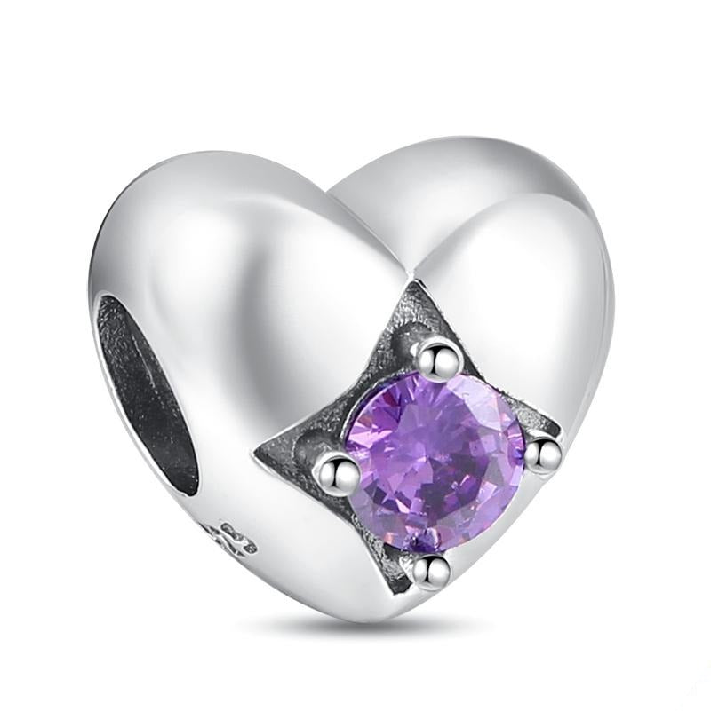 Charm Corazon Plata y Gema Morada
