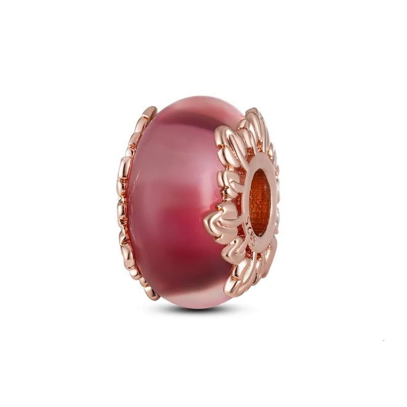 Charm Abalorio Rojo Hojas Doradas