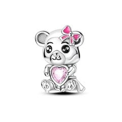 Charm Osito con Moño Rosa y Corazon