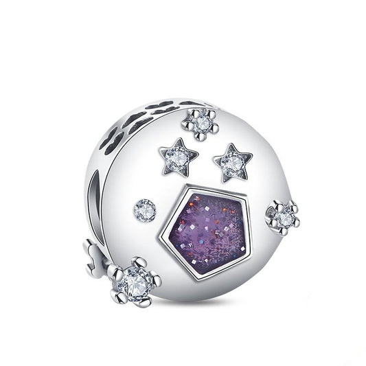 Charm Plata con Gema Morada y Estrellas