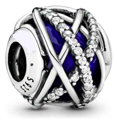 Charm Abalorio Azul Lazos Plateados