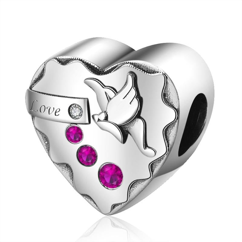 Charm Corazon Plateado y Paloma "Love"