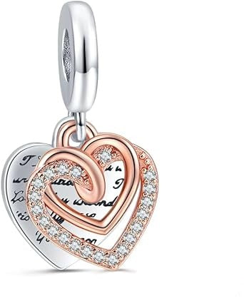 Charm Doble Corazones Rosas y Texto de Amor