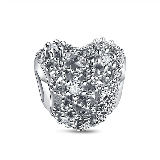 Charm Corazon Plateado de Estrellas Diamantes