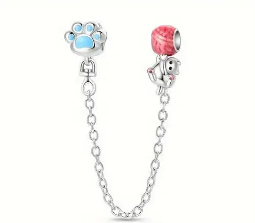 Cadena de Seguridad Gatito con Huella Azul