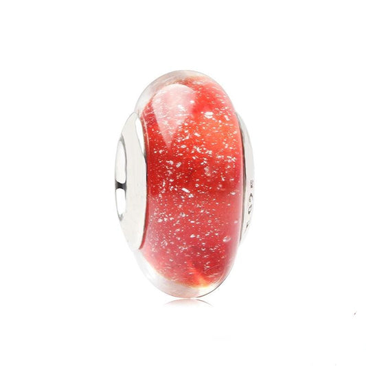 Charm Abalorio Rojo con Destellos Plata