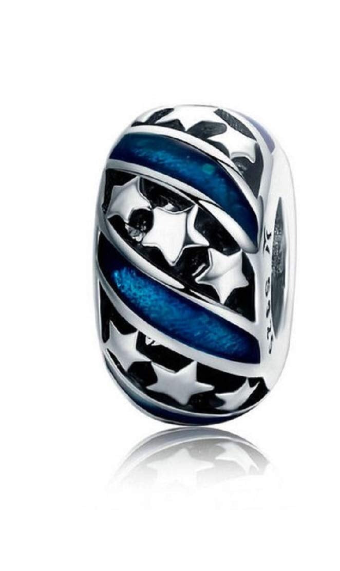 Charm Abalorio Azul con Estrellas Plata