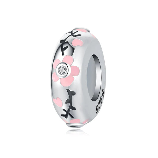 Charm Abalorio Plata con Flores Rosas