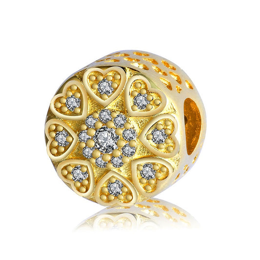 Charm Abalorio Dorado con Corazones