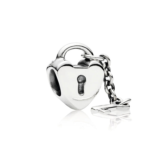 Charm Candado de Corazon Plateado