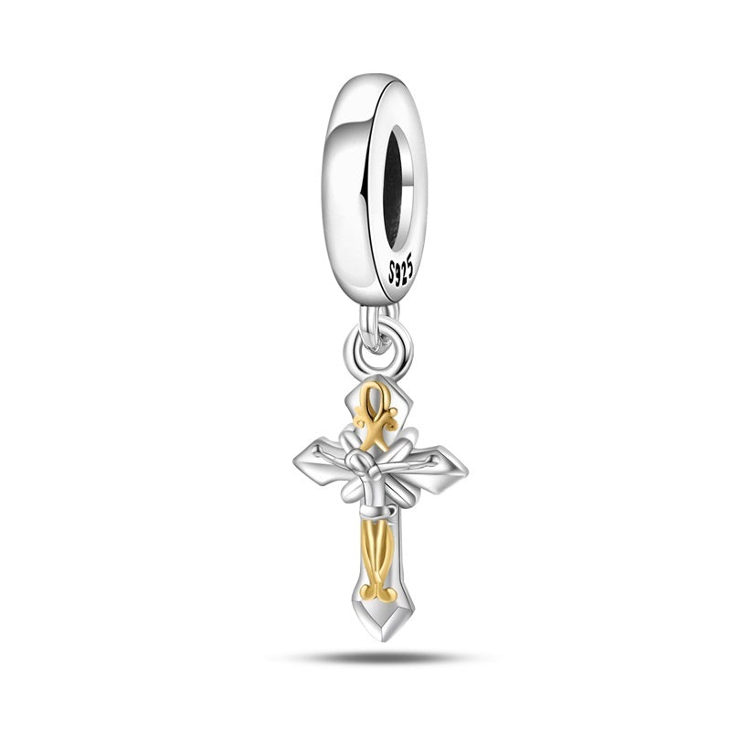 Charm Cruz Plateada con Dorada y Jesus