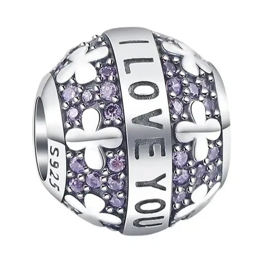 Charm "I Love You" Diamantes Morados y Tr√©bol