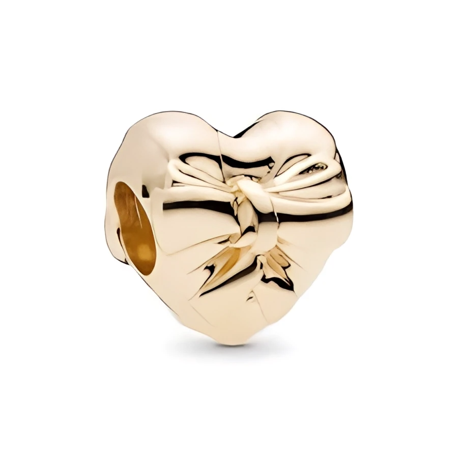 Charm Corazon Con Lazo Dorado