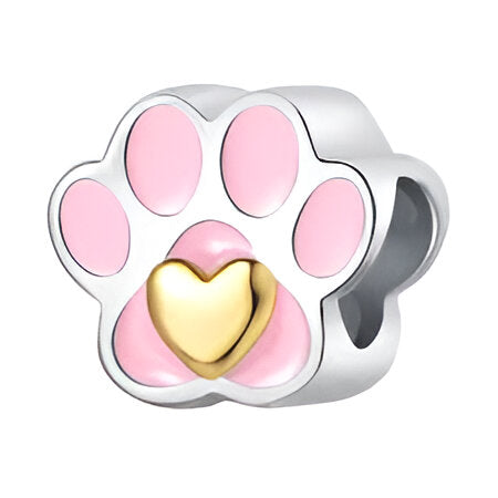 Charm Huella Rosa y Corazon Dorado
