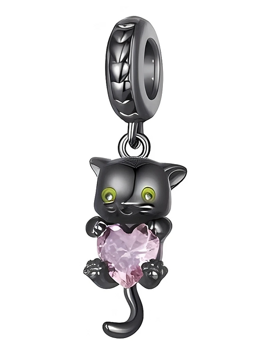 Charm Gatito Negro con Corazon Rosa
