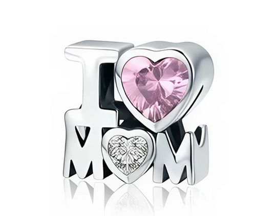Charm "I Love Mom" Diamante Rosa y Plata