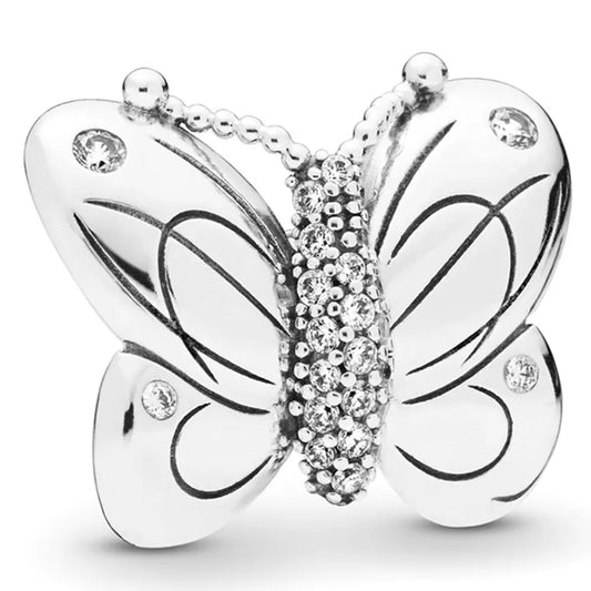 Charm Mariposa Plateada con Diamantes