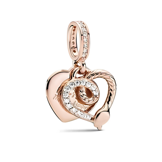 Charm Corazon Serpiente de Diamantes Rosa Oro