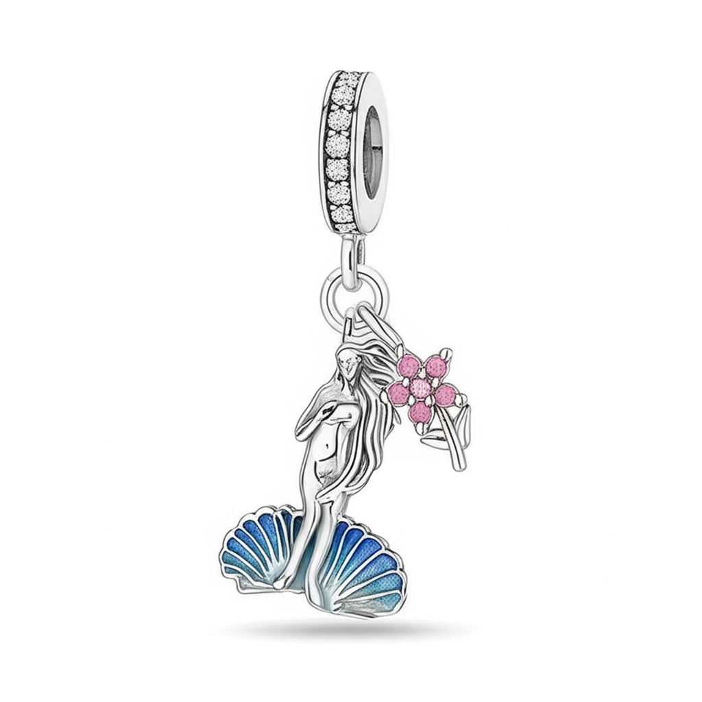 Charm Sirena y Flor Rosa