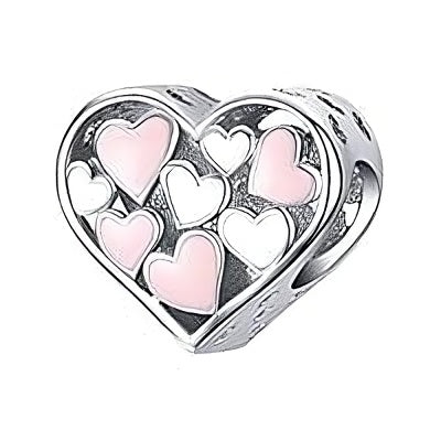 Charm Corazones Plateados y Corazones Rosas
